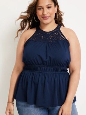 Maurices Peplum Chrochet Top Tank Navy Sz 1X